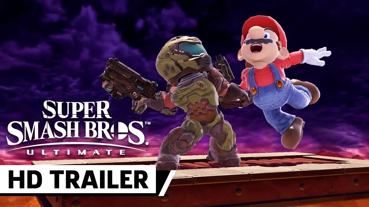 image 0 Super Smash Bros. Ultimate Doom Slayer (gunner) Octoling (wig) And Judd (hat) Mii Costumes Trailer